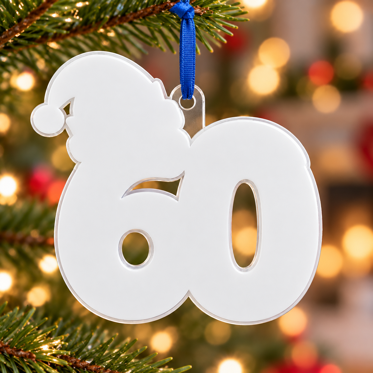 Milestone Birthday Number 60 Elf Hat Acrylic Hanging Keepsake - 3D Relief Ornament