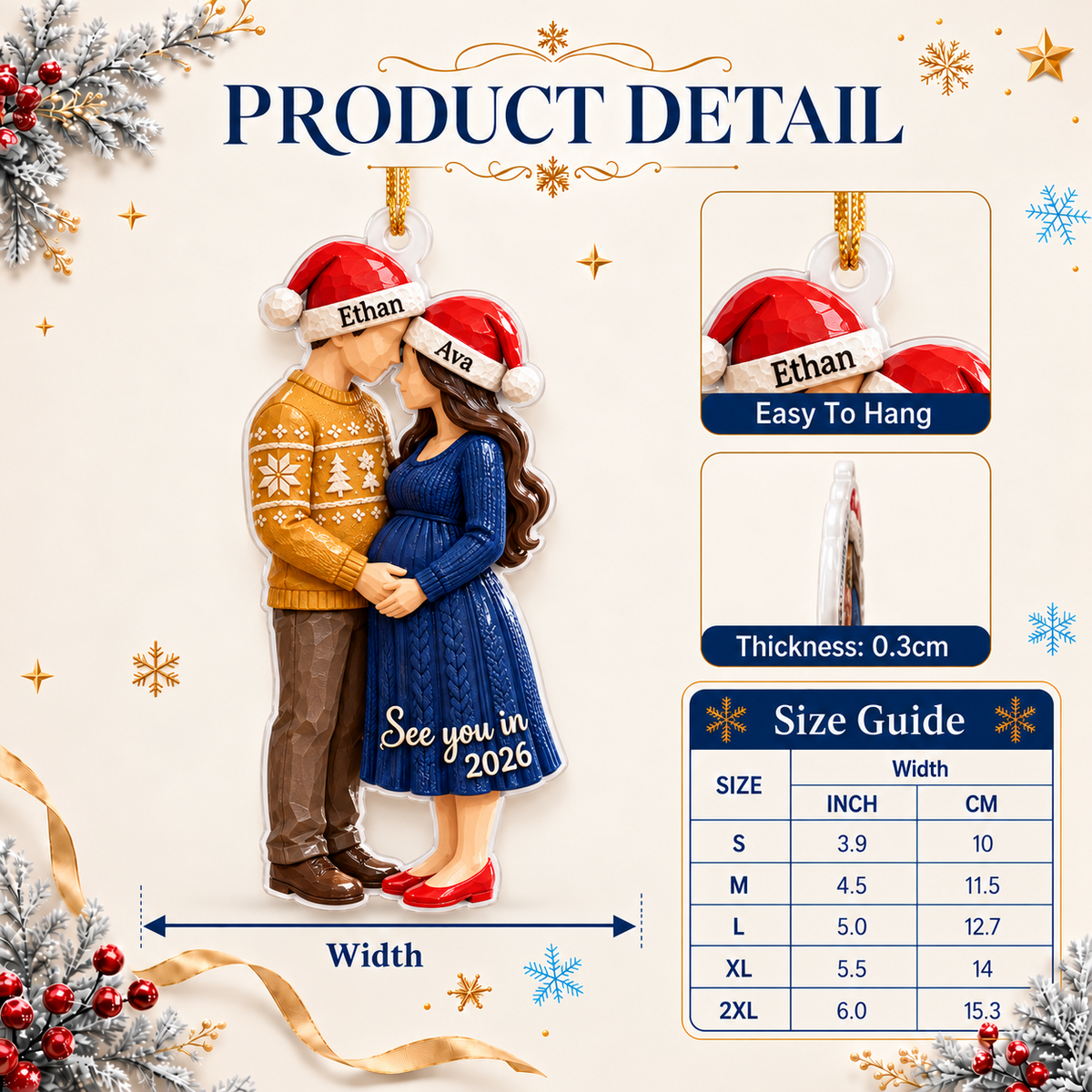 Expecting Parents Pregnancy Announcement Christmas Tree Keepsake - 3D Relief Ornament