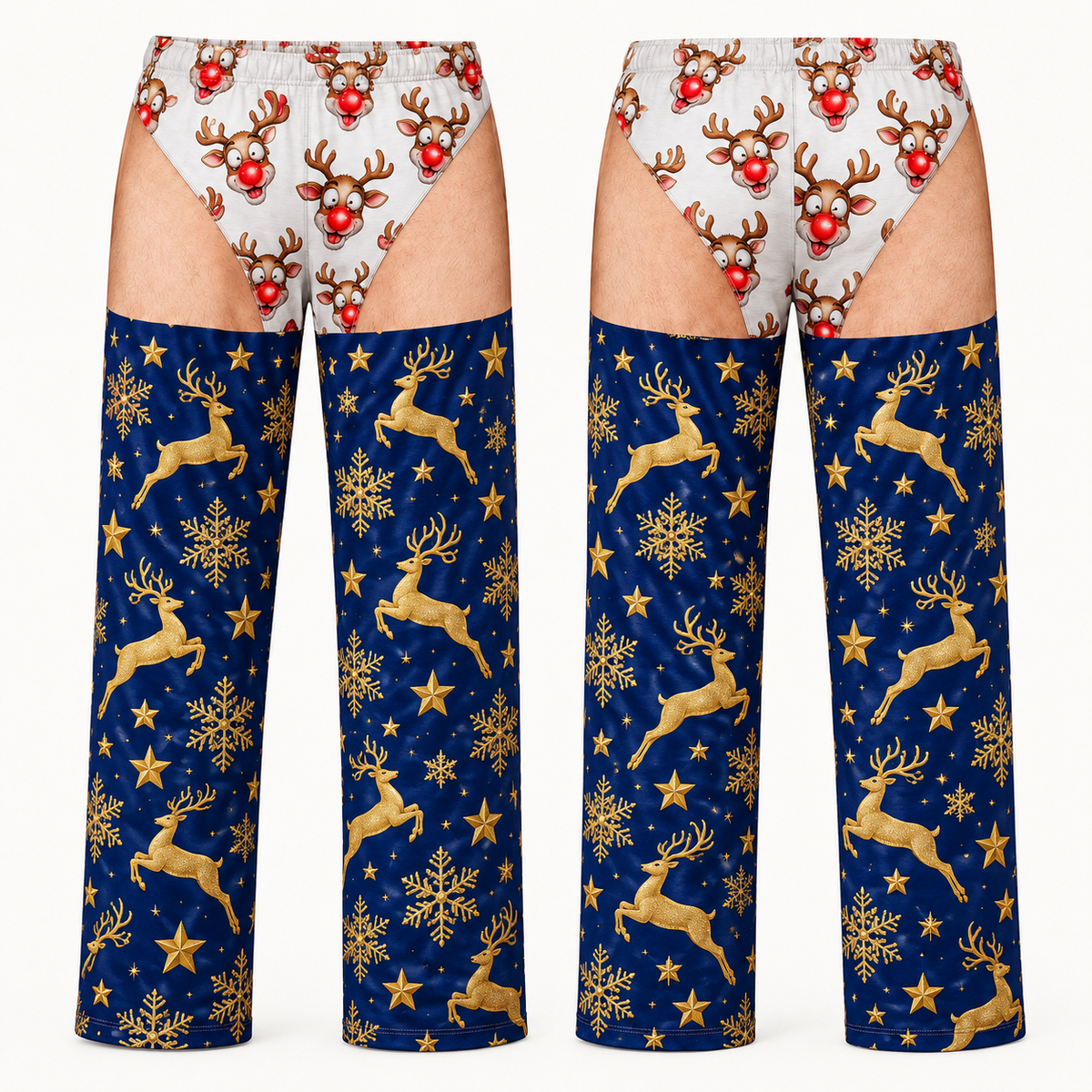 Mens Christmas Gag Pajama Pants Novelty Cutout Illusion Sleepwear