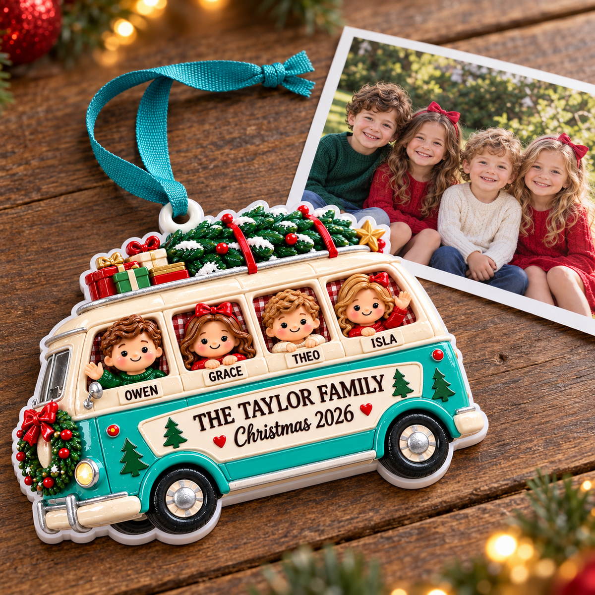 Family Road Trip Camper Van Holiday Hanging Keepsake - 3D Relief Ornament