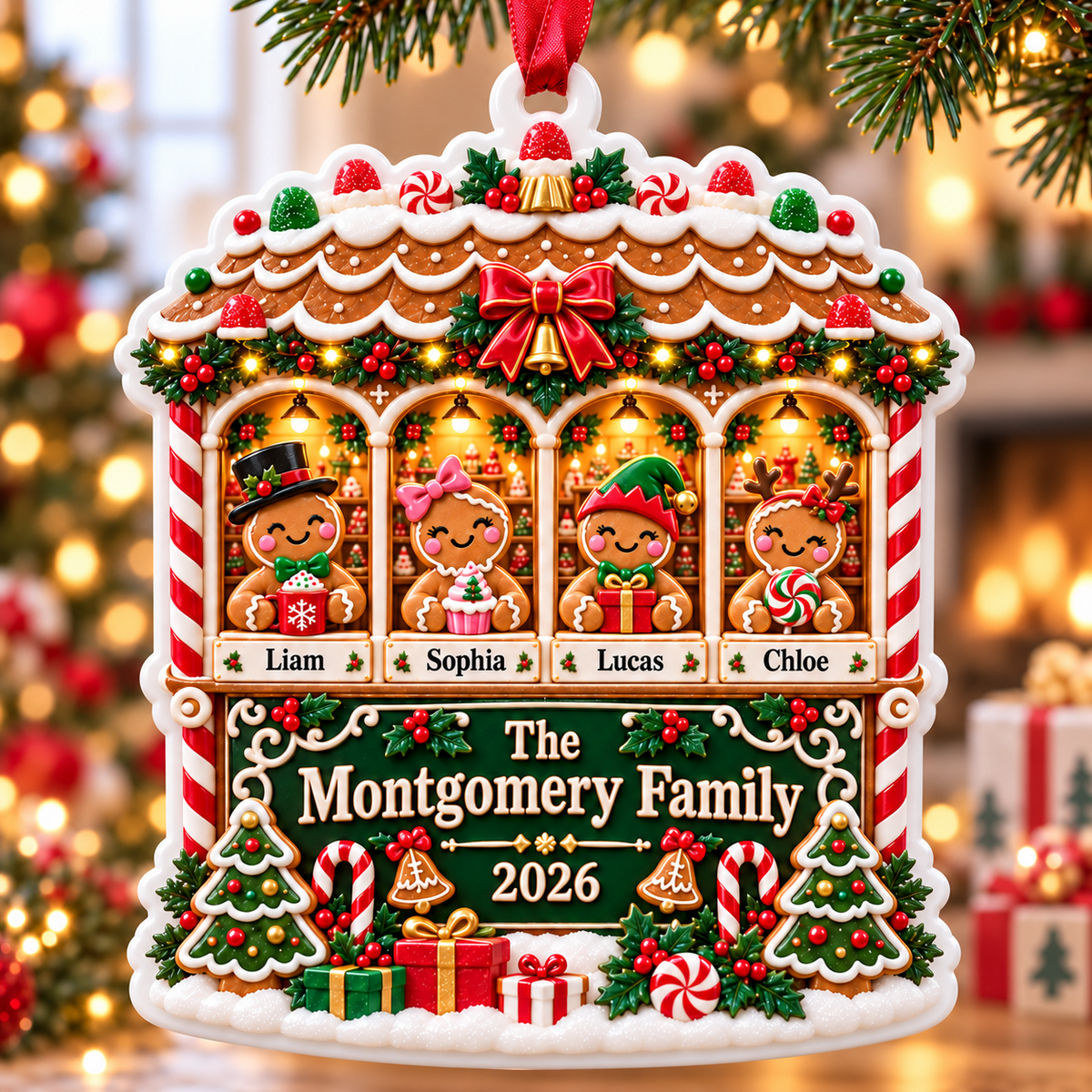 Gingerbread Family House Acrylic Holiday Keepsake - 3D Relief Ornament