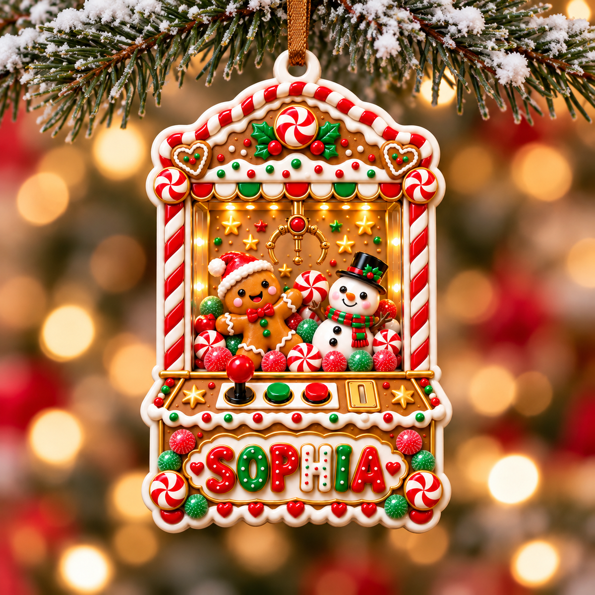 Christmas Gingerbread Claw Machine Acrylic Hanging Holiday Decoration - 3D Relief Ornament