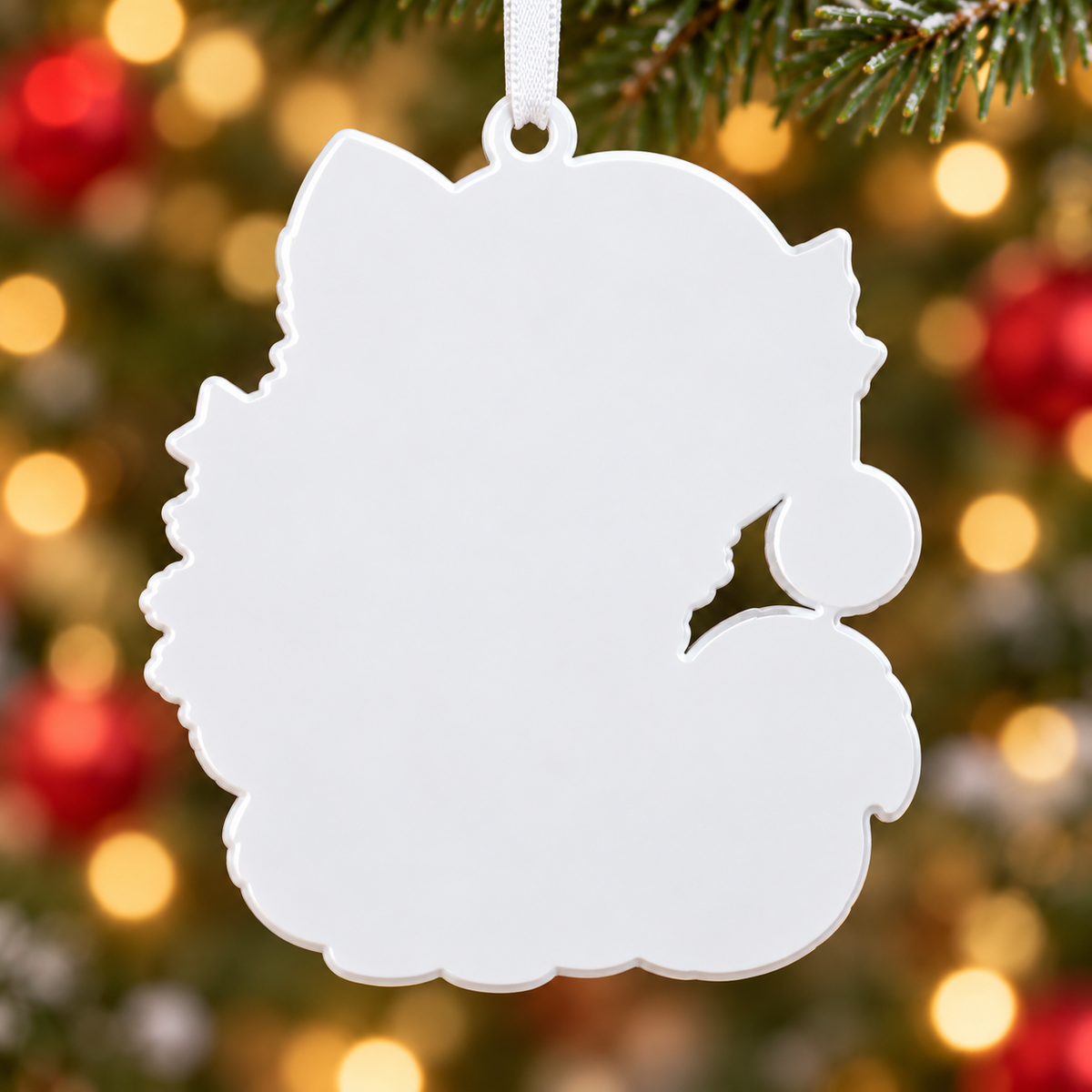 Christmas Woodland Fox with Santa Hat and Pine Tree Hanging Keepsake - 3D Relief Ornament