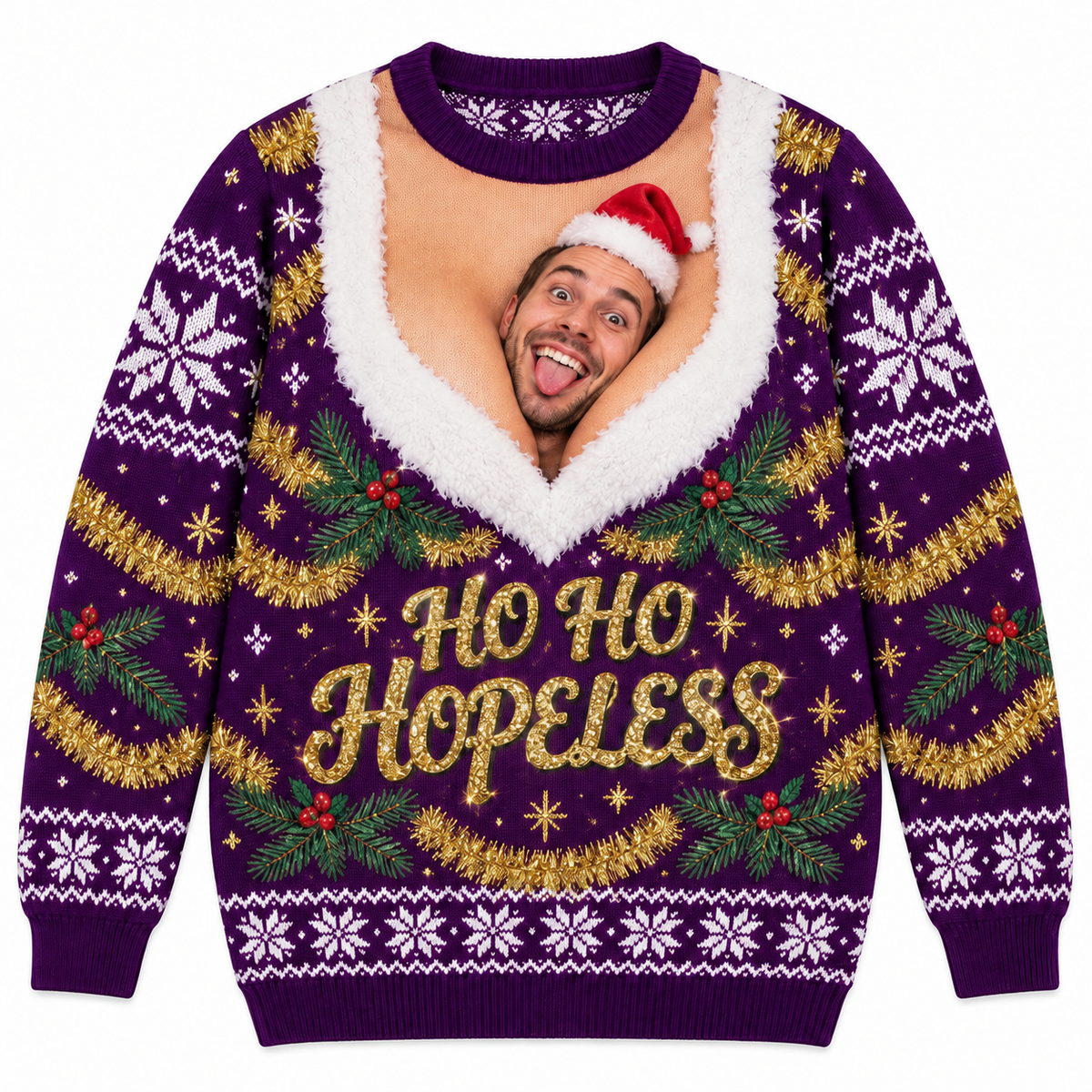 Ugly Christmas Sweatshirt HoHo Hopeless Holiday Graphic Crewneck