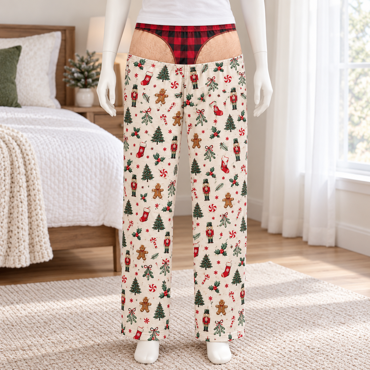 Mens Christmas Pajama Pants Novelty Underwear Illusion Lounge Bottoms
