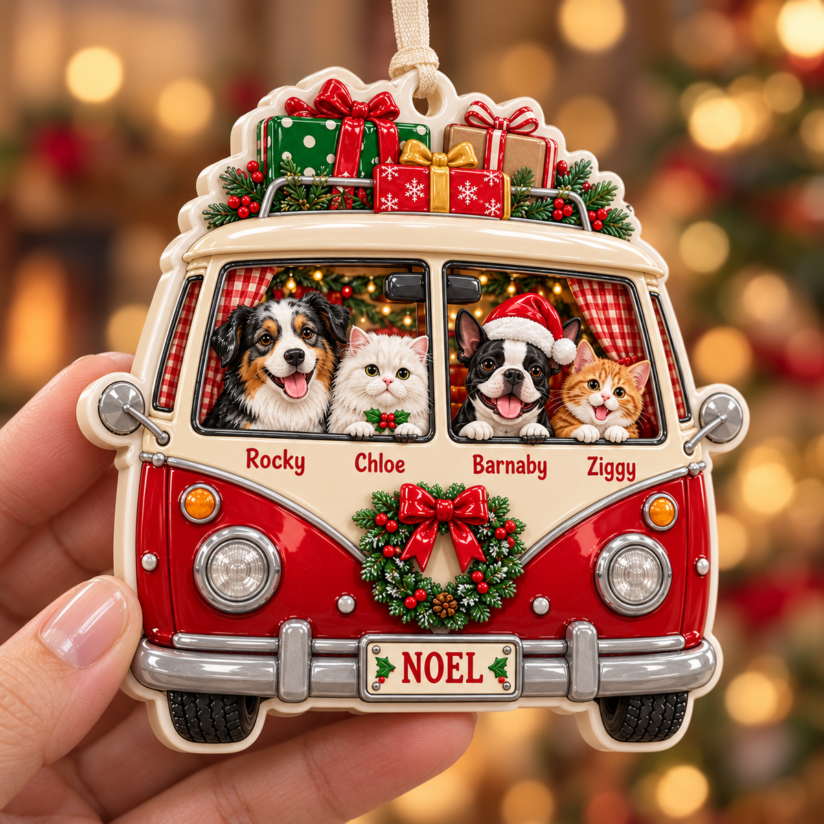 Christmas Camper Van with Dogs and Cats Holiday Hanging Keepsake - 3D ...