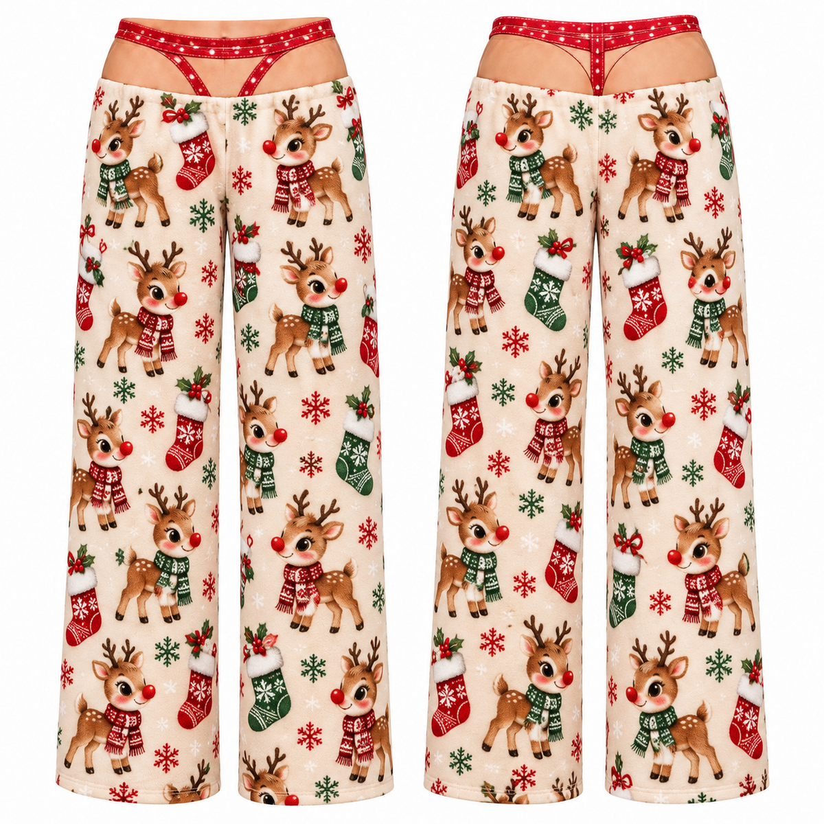 Womens Christmas Cutout Pajama Pants Holiday Print Lounge Bottoms