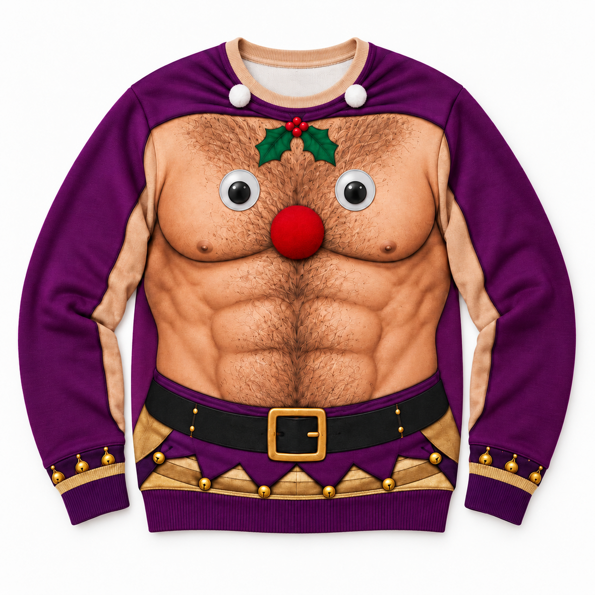 Funny Christmas Sweatshirt Hairy Chest Muscle Reindeer Crewneck