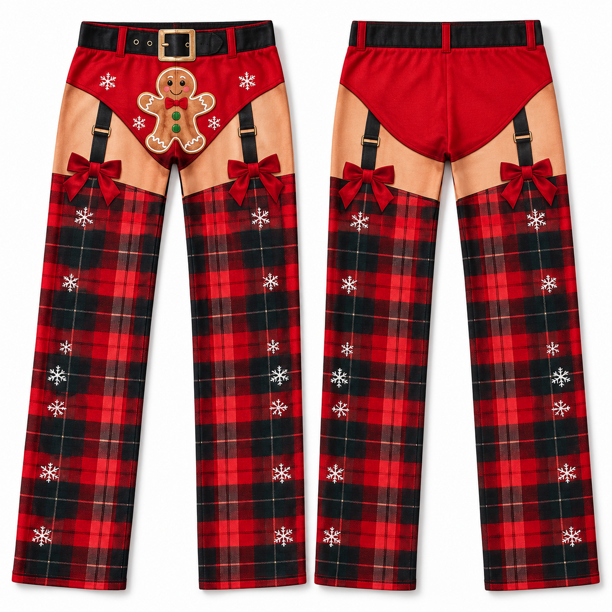 Funny Christmas Pajama Pants Plaid Gingerbread Garter Belt Trousers