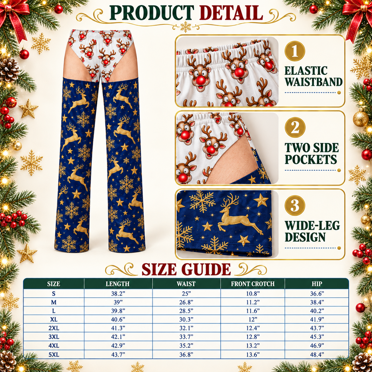 Mens Christmas Gag Pajama Pants Novelty Cutout Illusion Sleepwear