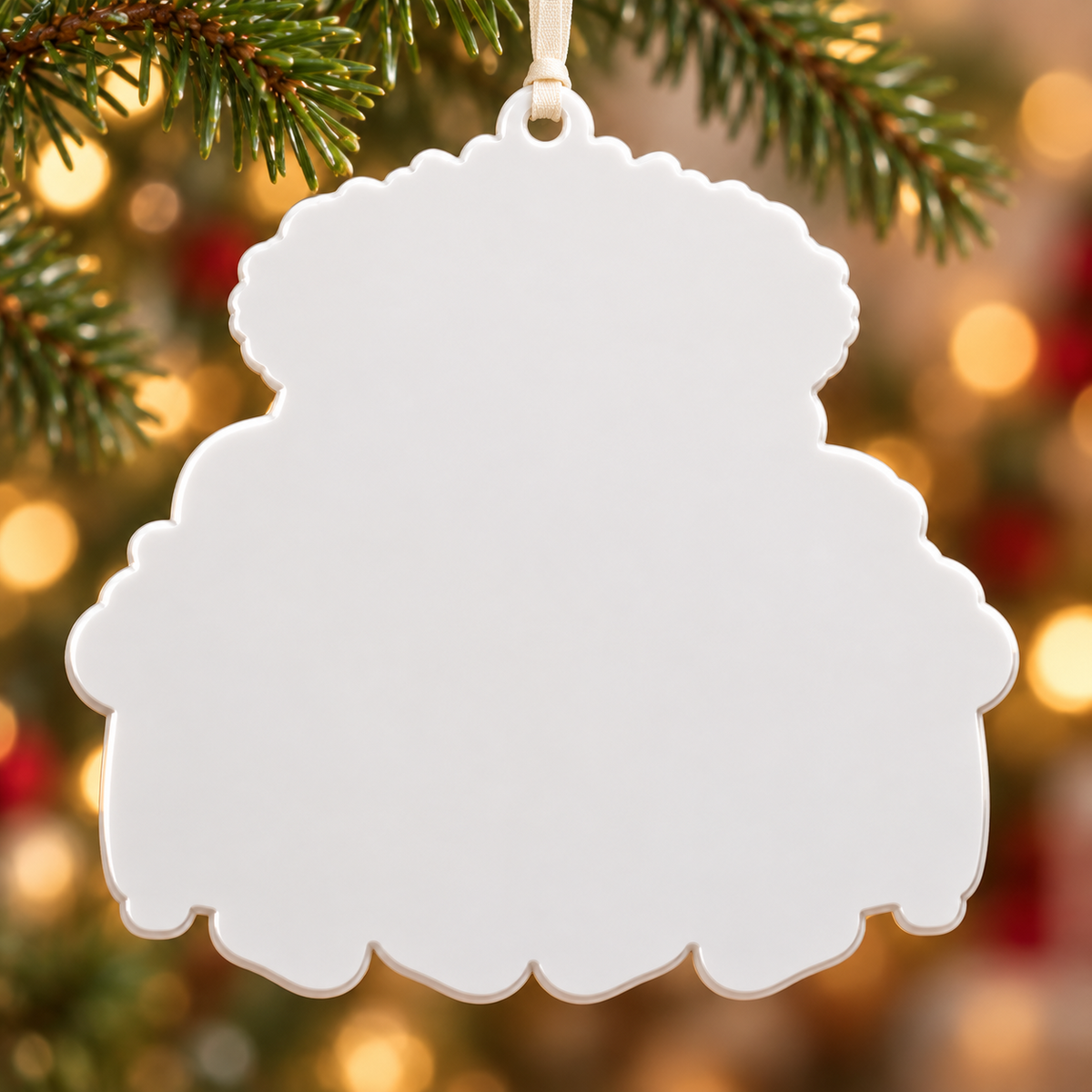 Family of 4 on Sofa with Christmas Stockings Holiday Keepsake - 3D Relief Ornament