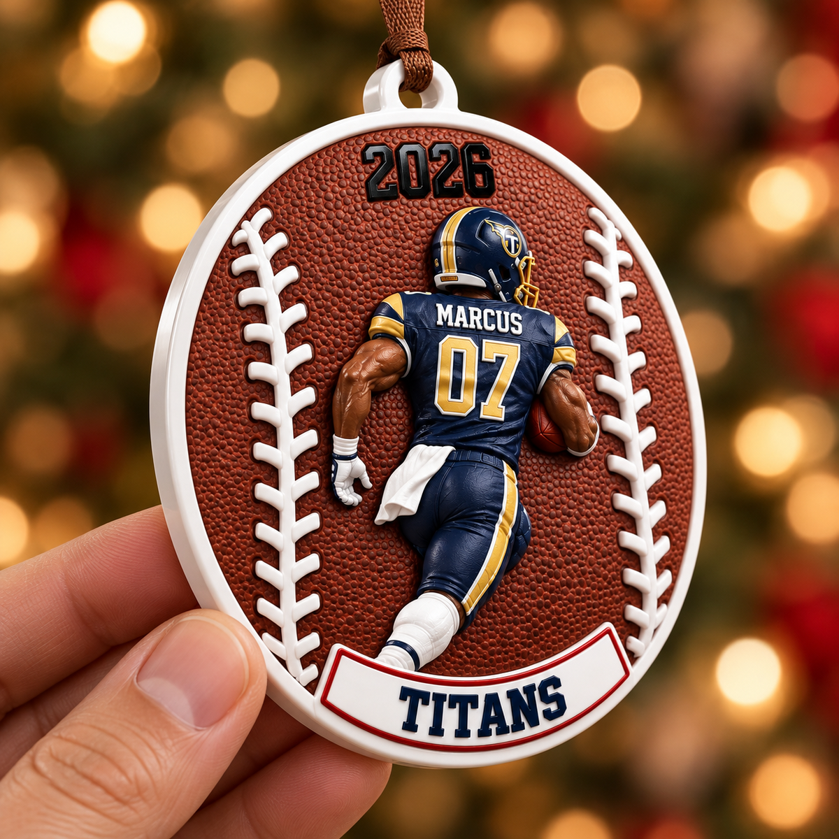 Football Running Back Round Medallion Holiday Tree Keepsake - 3D Relief Ornament