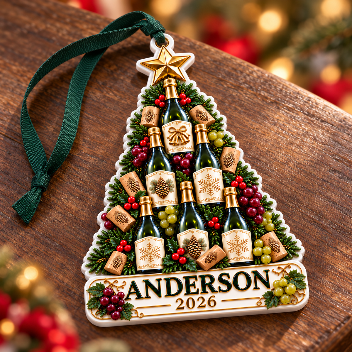 Champagne Wine Bottle Christmas Tree Plaque - 3D Relief Ornament