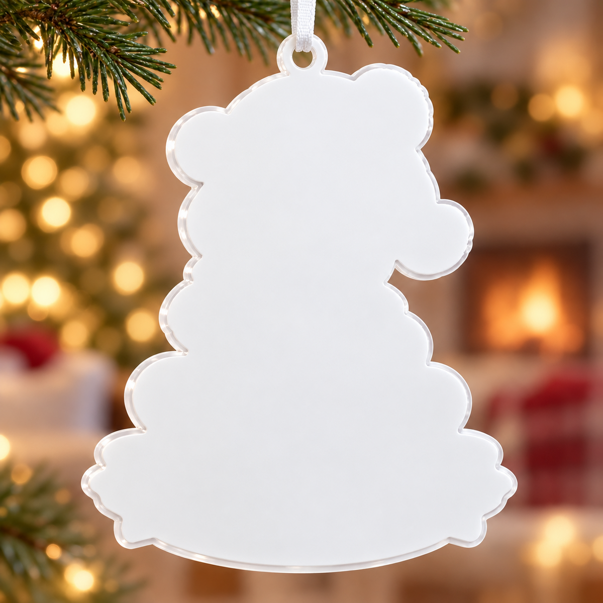 Baby Bear with Wreath First Christmas Acrylic Tree Hanging Keepsake - 3D Relief Ornament