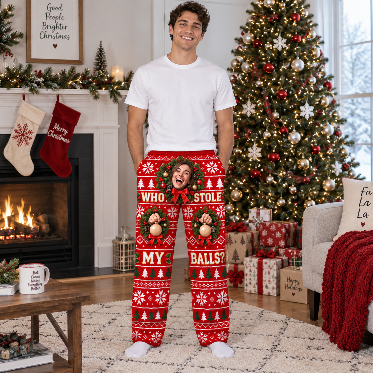 Christmas Pajama Pants Mens Novelty Printed Holiday Lounge Trousers