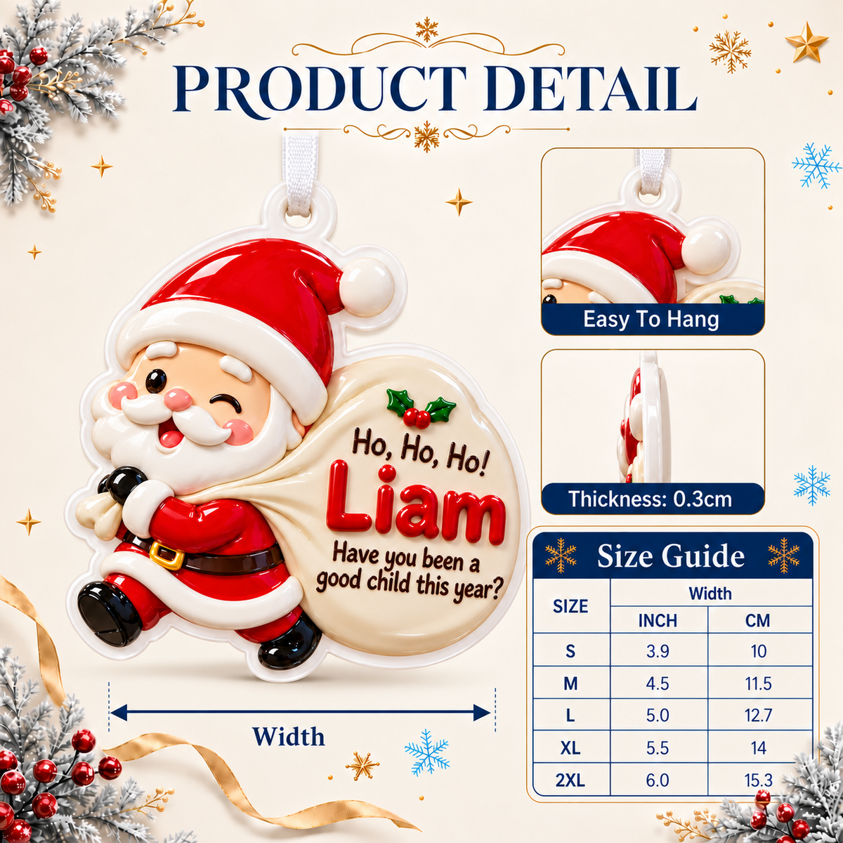 Santa Claus Silhouette White Acrylic Christmas Tree Holiday Hanging Decor - 3D Relief Ornament