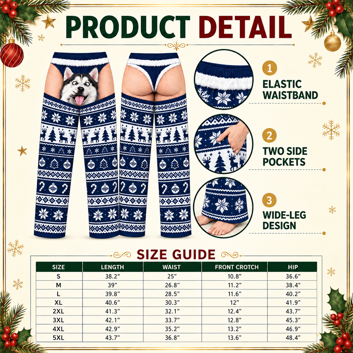 Men's Christmas Pajama Pants Novelty Pet Illusion Sleepwear Bottoms