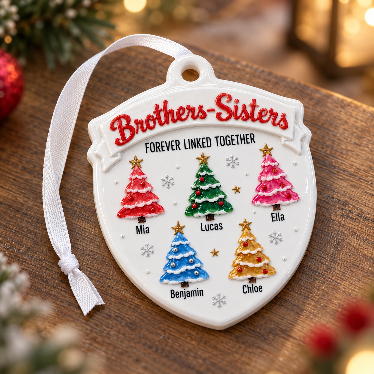 Shield Hanging Keepsake Brothers And Sisters Christmas Trees - 3D Relief Ornament