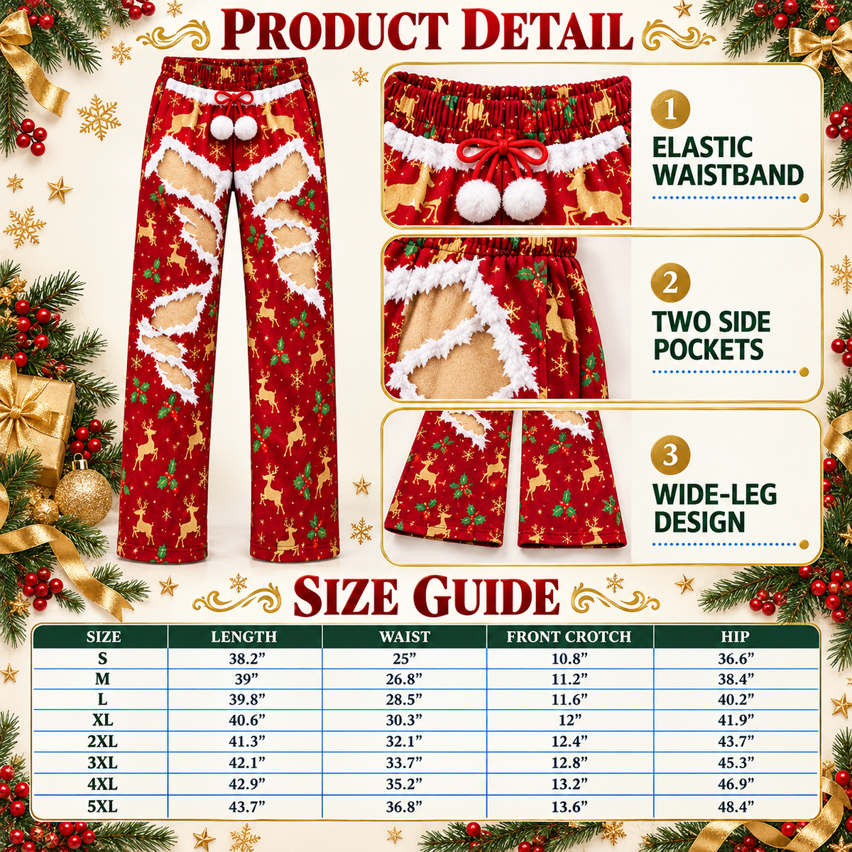 Funny Christmas Pajama Pants Novelty Ripped Graphic Lounge Bottoms