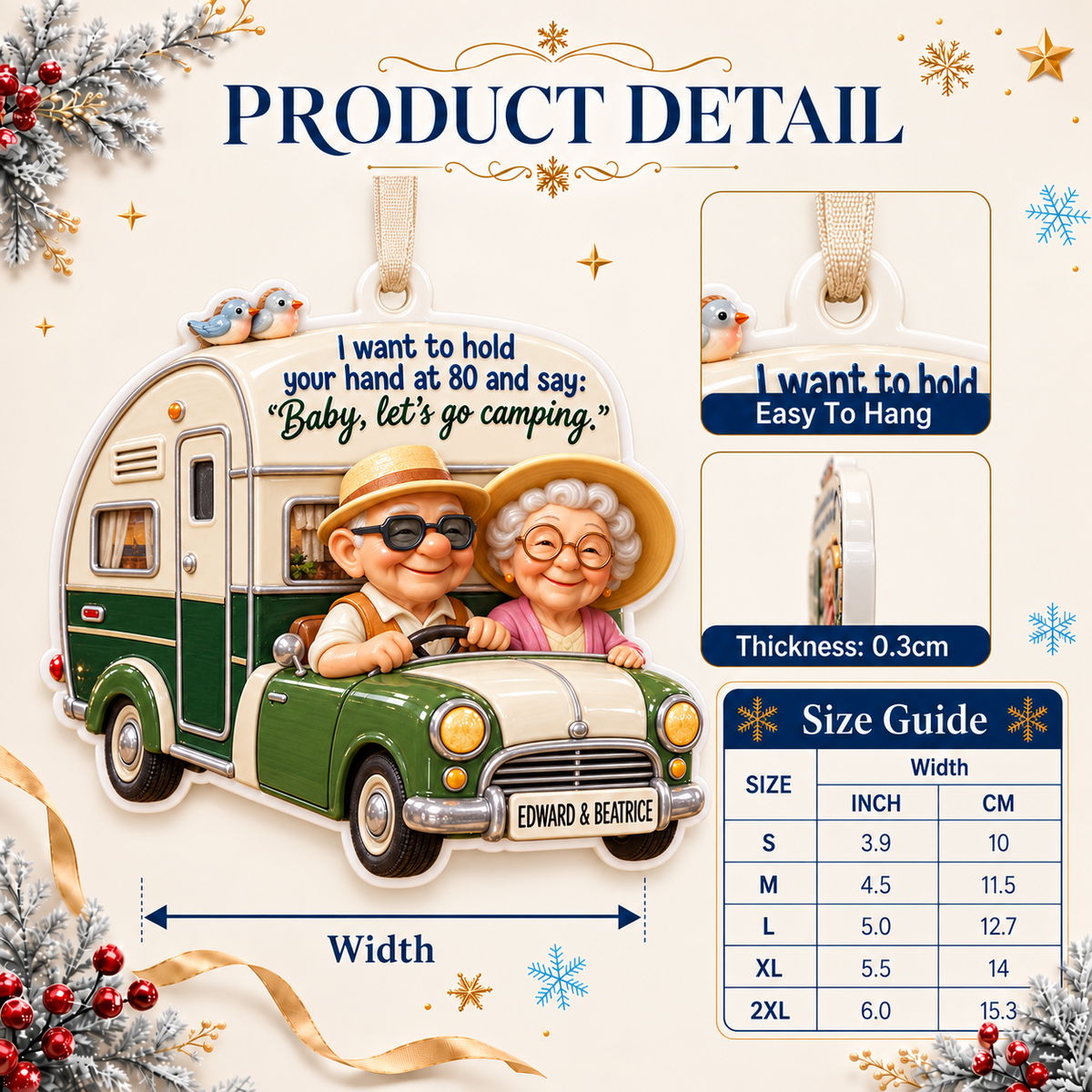 Elderly Couple Camping Car and Caravan Hanging Keepsake - 3D Relief Ornament