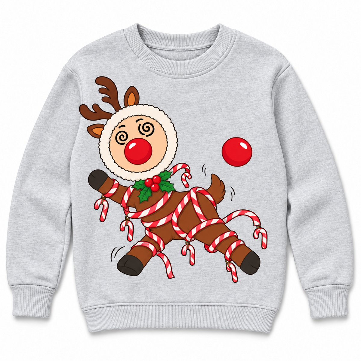 Tangled Reindeer Christmas Sweatshirt, Funny Graphic Crewneck Top