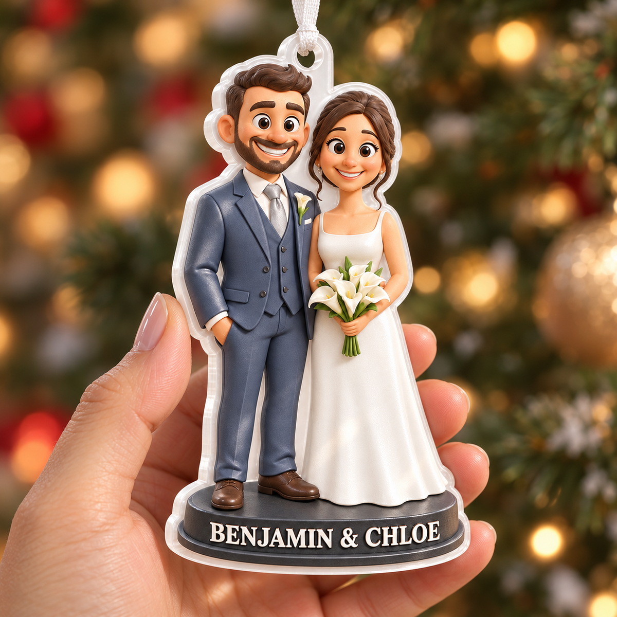 Bride and Groom Wedding Couple Acrylic Hanging Holiday Keepsake - 3D Relief Ornament