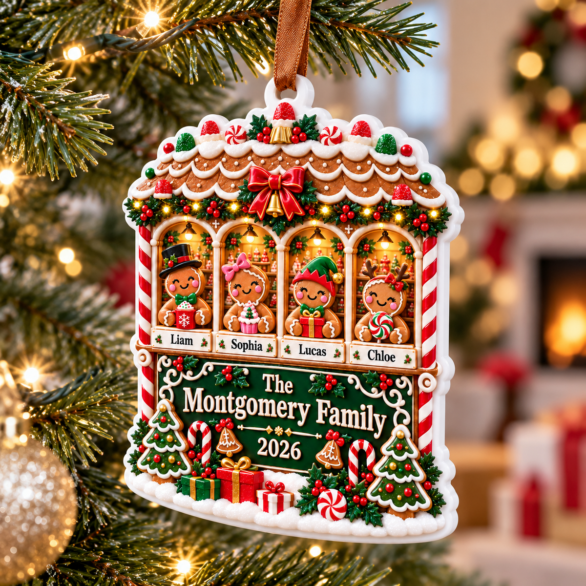 Gingerbread Family House Acrylic Holiday Keepsake - 3D Relief Ornament