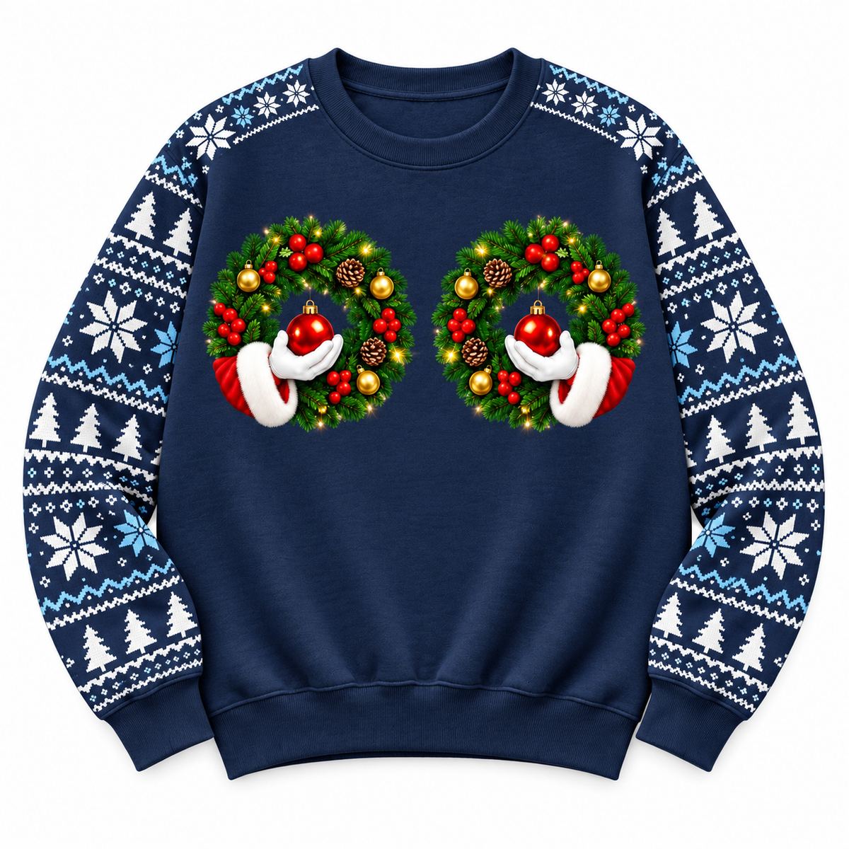 Christmas Sweatshirt with Funny Wreath Ornaments Holiday Crewneck