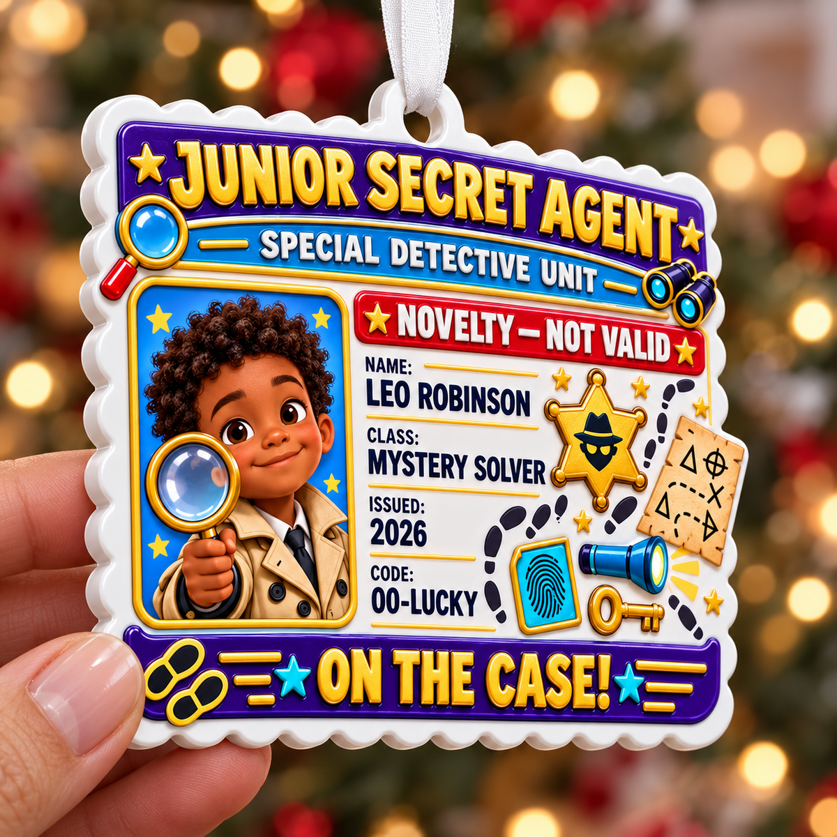 Junior Secret Agent Detective Badge ID Card Acrylic - 3D Relief Ornament