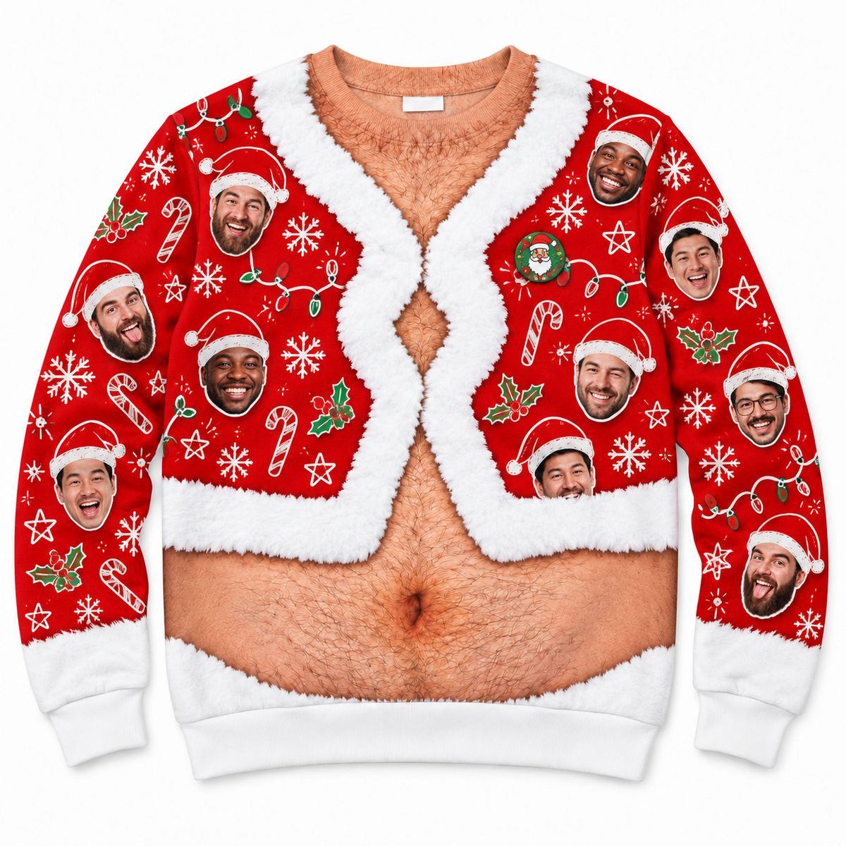 Hairy Chest Christmas Sweatshirt Faux Fur Cardigan Print Pullover