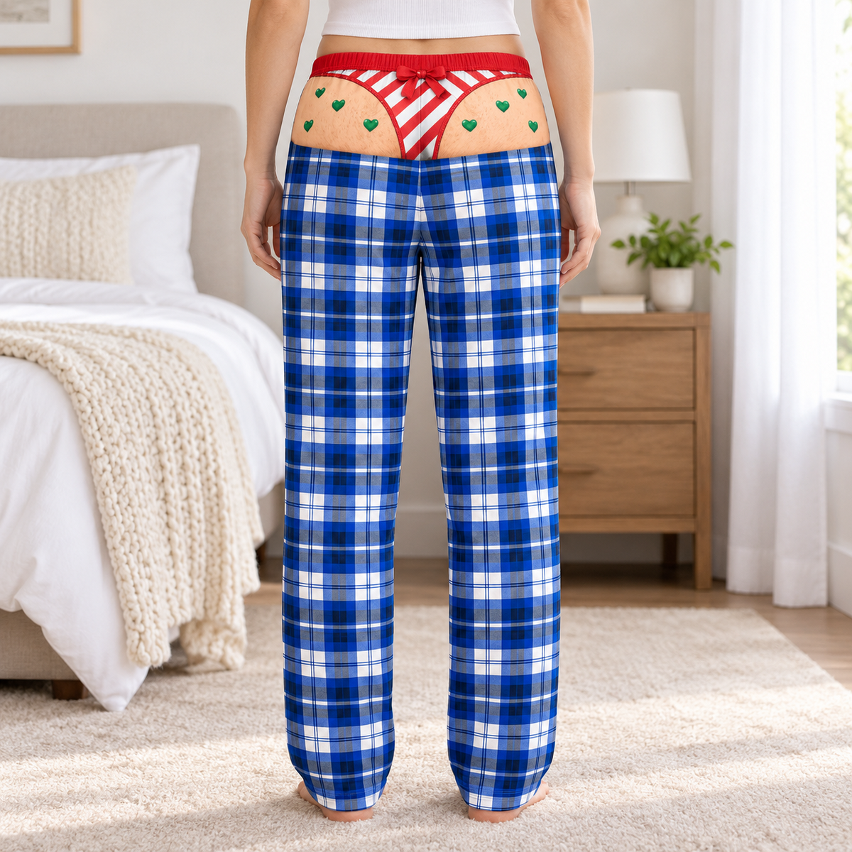 Novelty Plaid Pajama Pants with Faux Bikini Print Lounge Bottoms