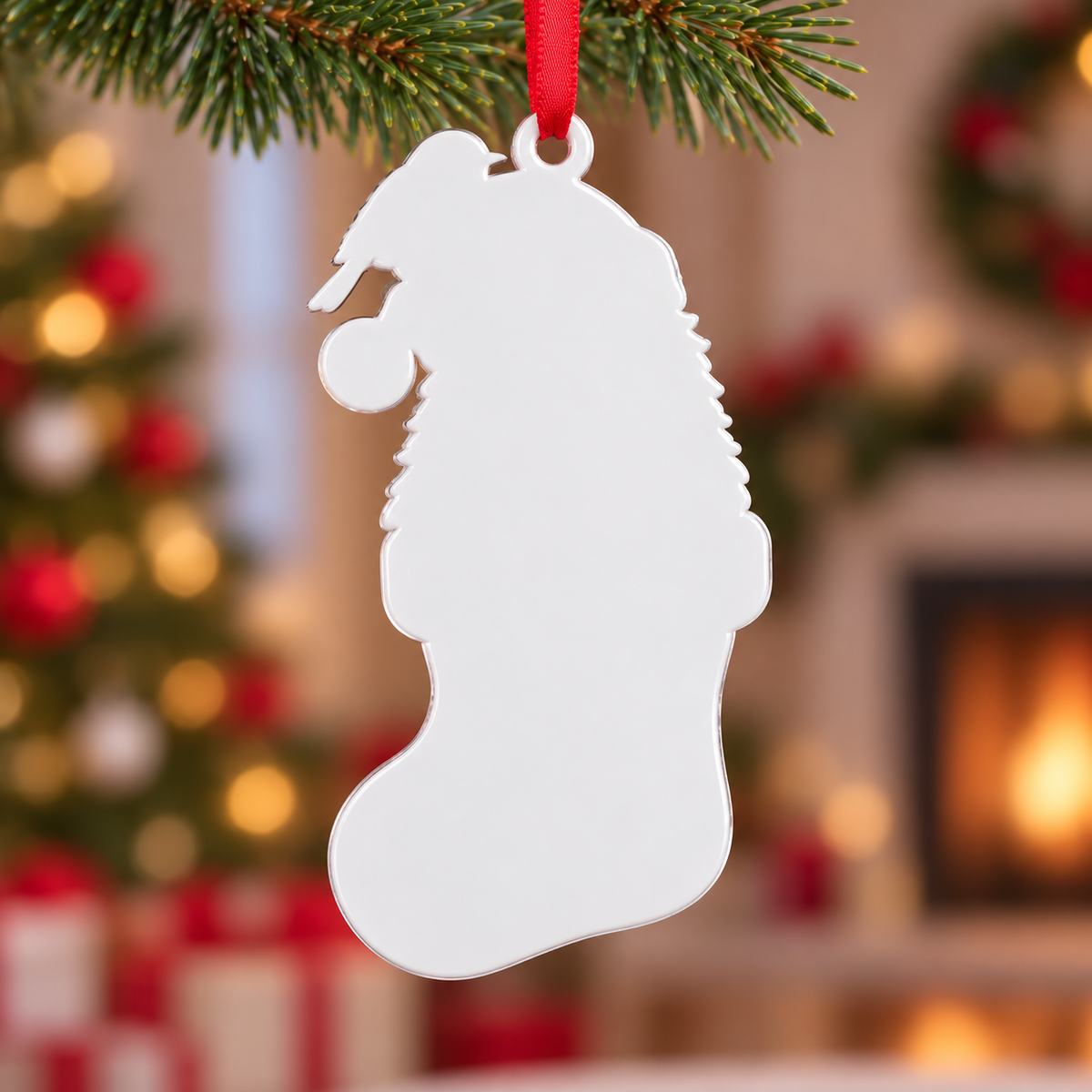 Christmas Yeti in Stocking with Robin Hanging Holiday Decor - 3D Relief Ornament