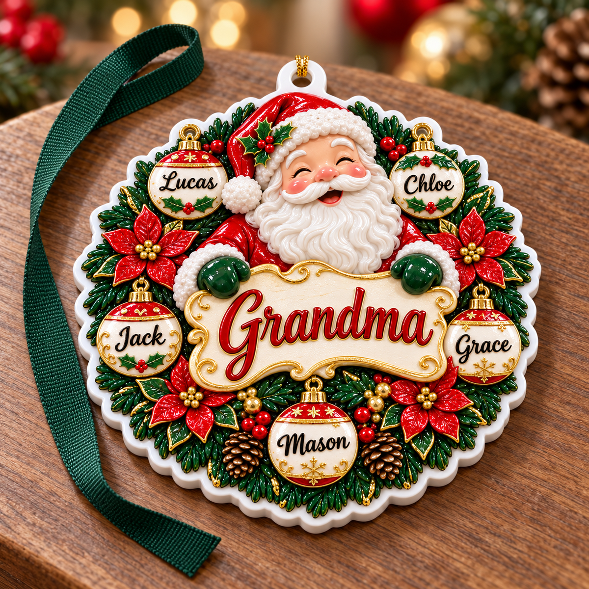 Scalloped Round White Tree Disc Acrylic Christmas Hanging Plaque - 3D Relief Ornament