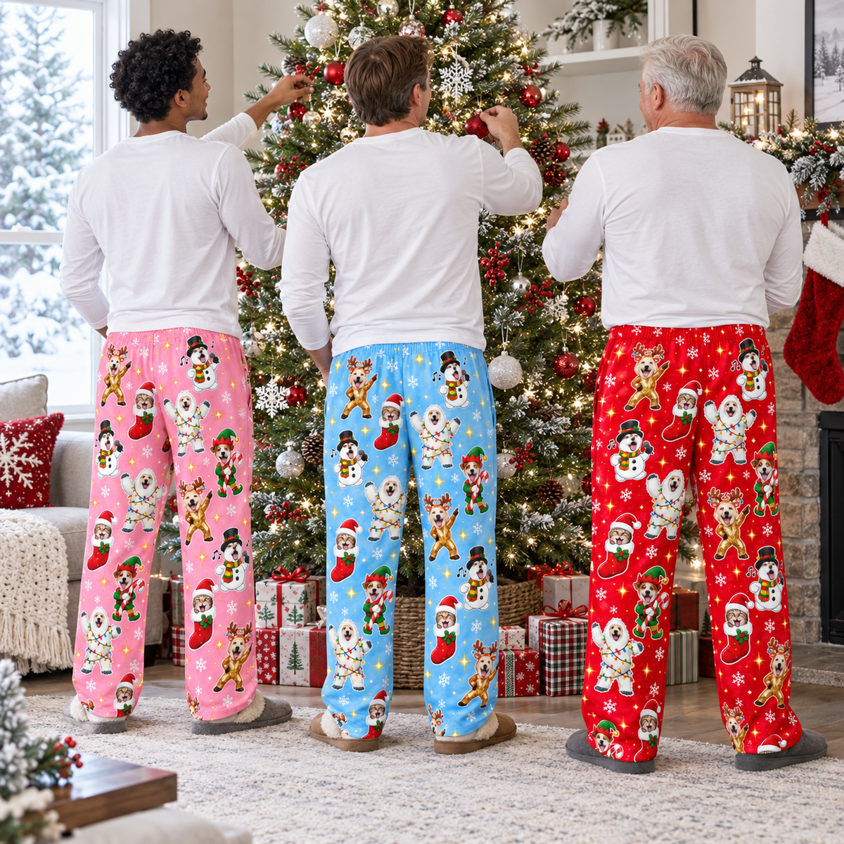 Christmas Pajama Pants Dog Pattern Holiday Loungewear Trousers