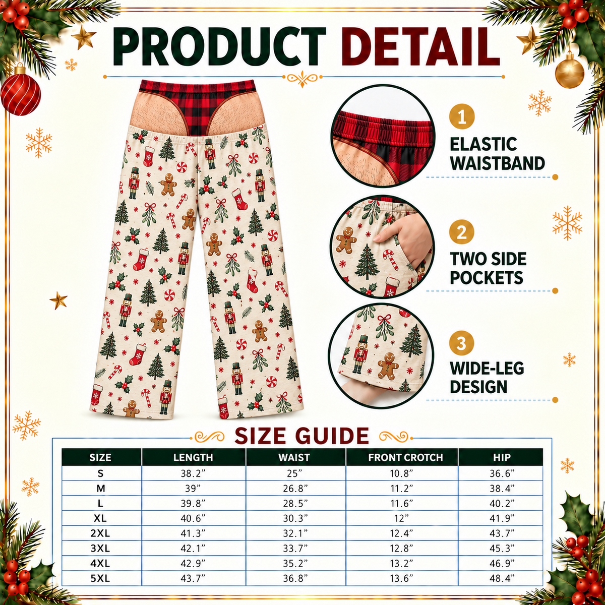 Mens Christmas Pajama Pants Novelty Underwear Illusion Lounge Bottoms