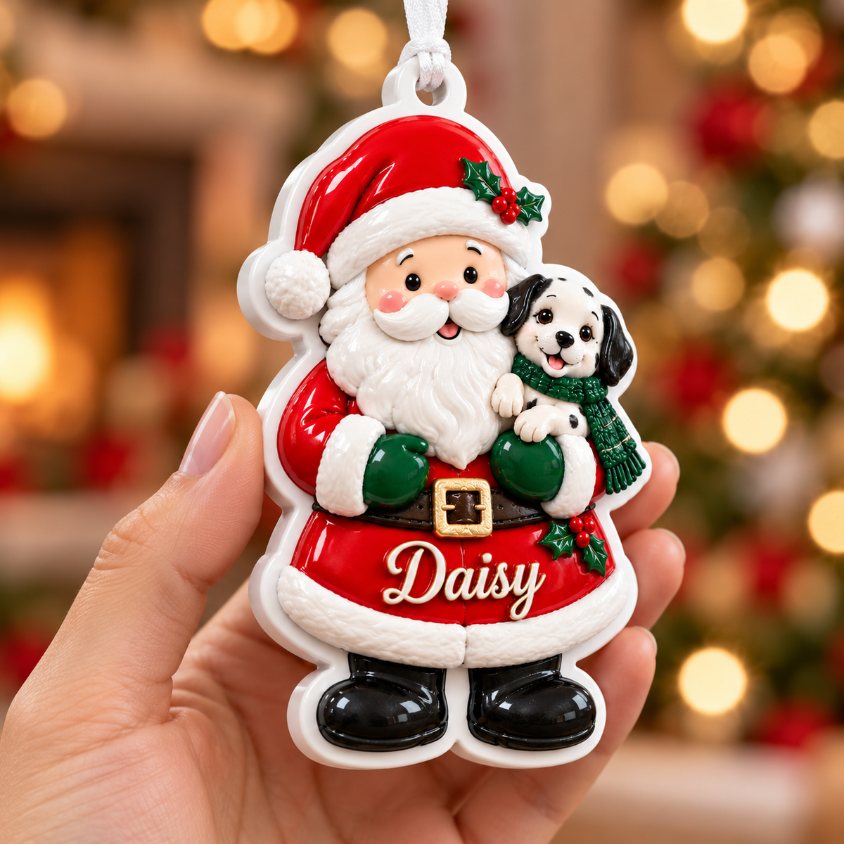 Santa Claus Holding Spotted Puppy Dog Christmas Tree Hanging Accent ...
