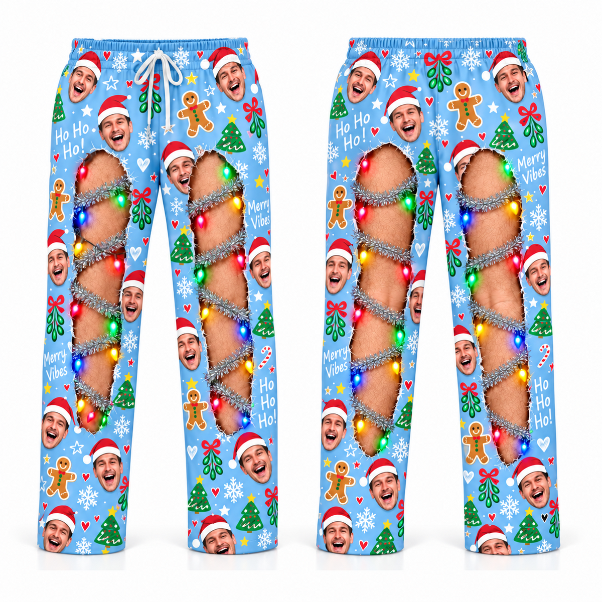 Christmas Pajama Pants Ripped Leg Holiday Lights Lounge Bottoms