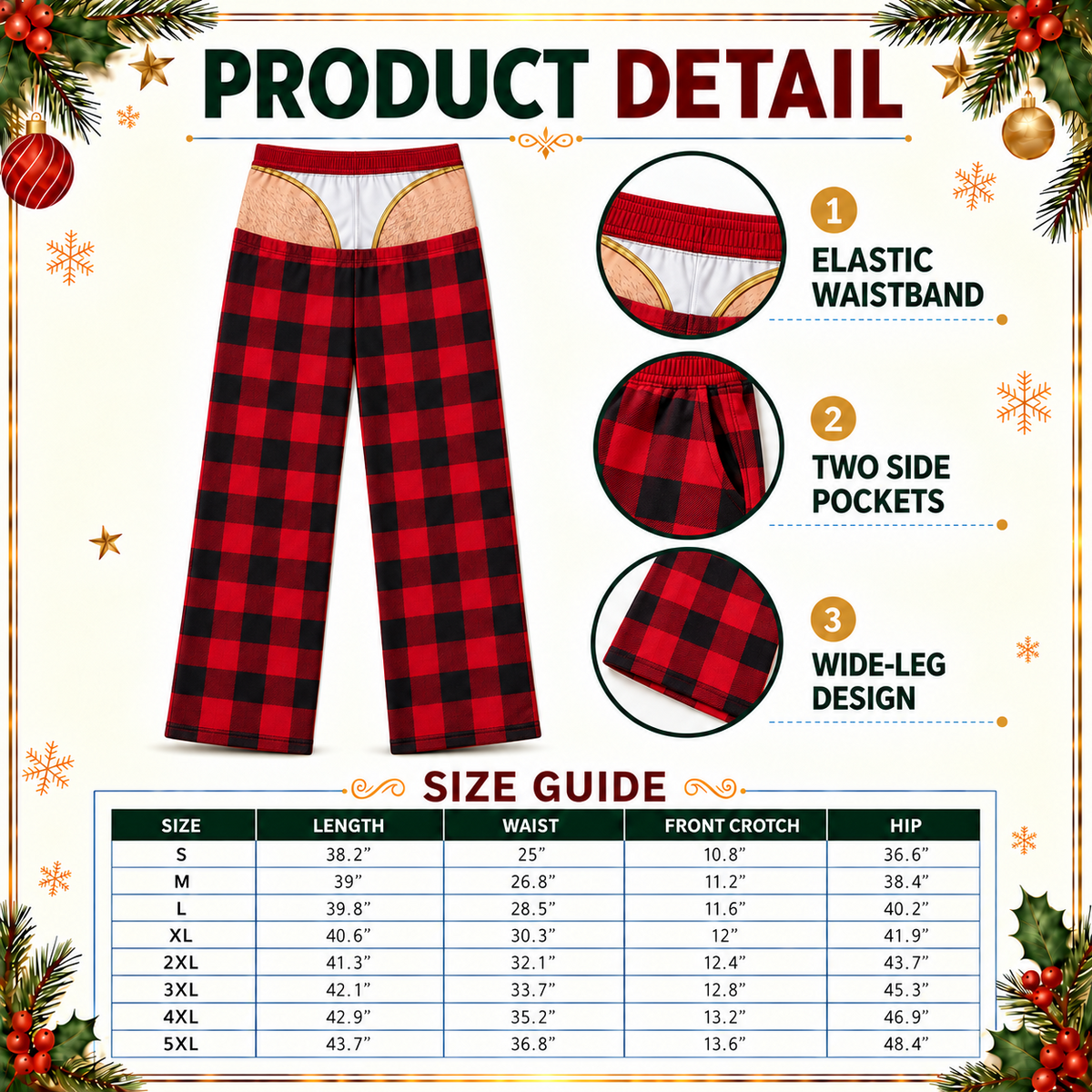 Men's Novelty Plaid Pajama Pants with Fake Sagging Briefs Print