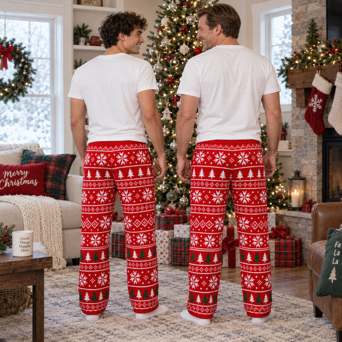 Christmas Pajama Pants Mens Novelty Printed Holiday Lounge Trousers