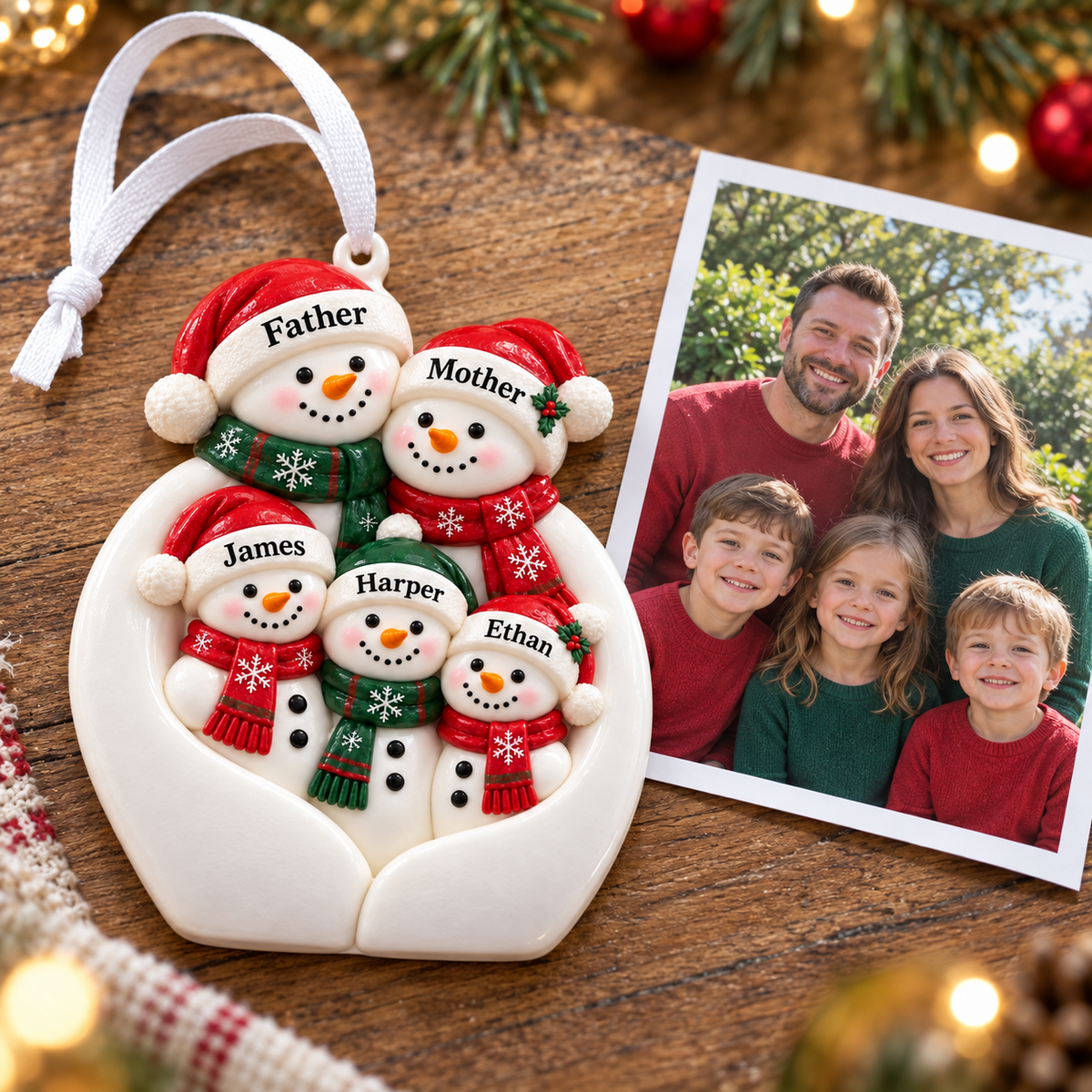 Snowman Family of 5 Hanging Holiday Tree Decoration - 3D Relief Ornament