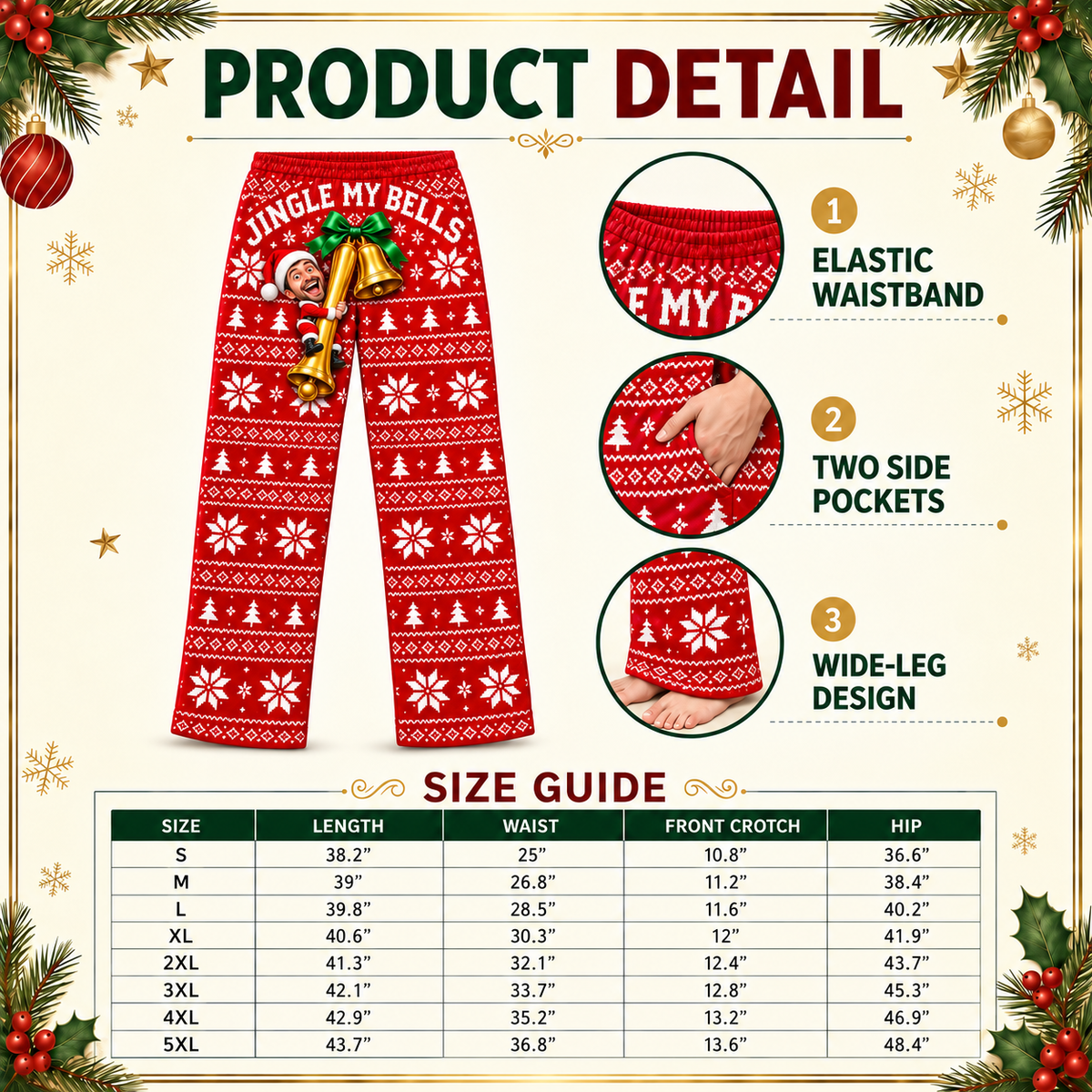 Jingle My Bells Mens Pajama Pants Holiday Fair Isle Lounge Bottoms