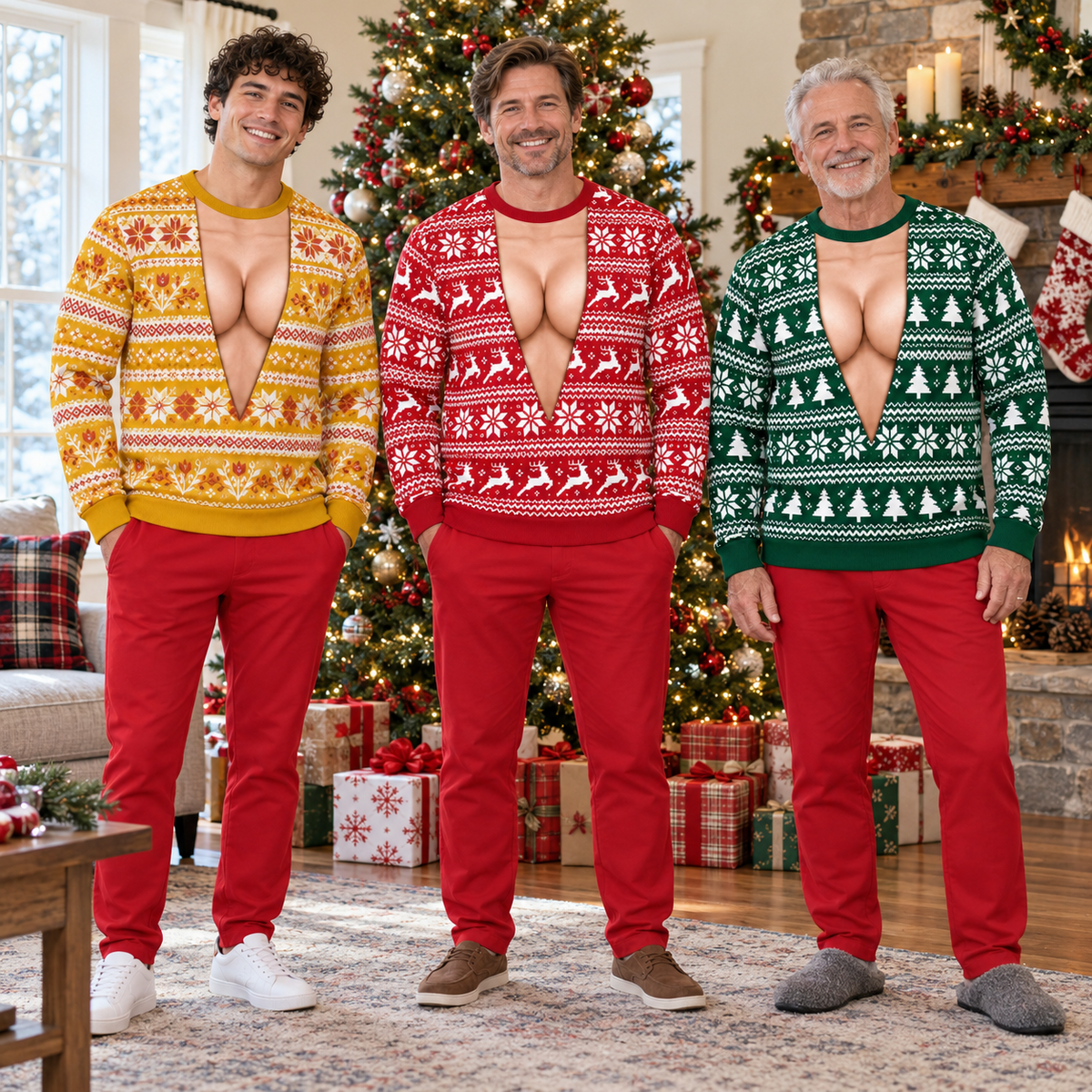 Ugly Christmas Sweater With Cleavage Cutout Funny Fair Isle Pullover