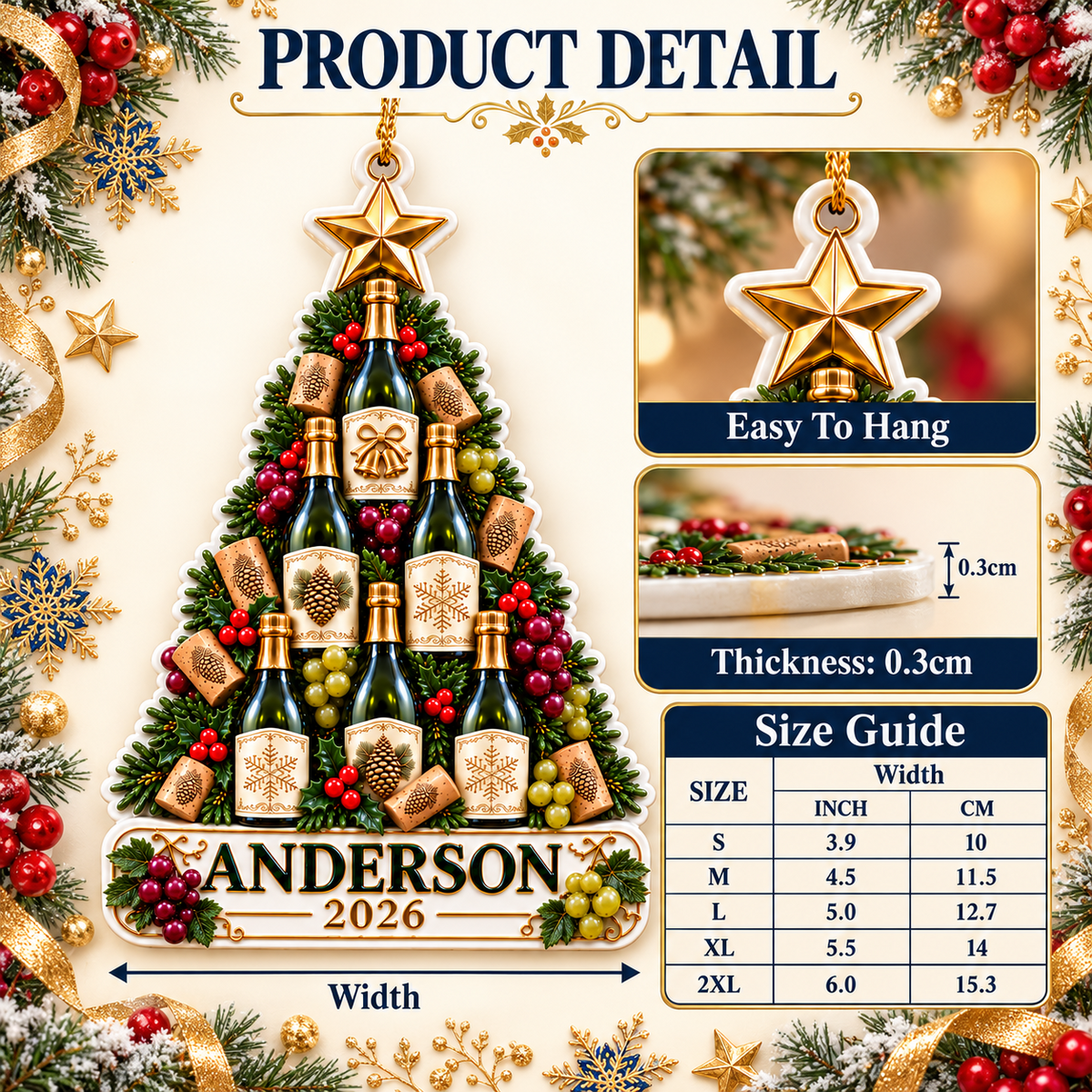 Champagne Wine Bottle Christmas Tree Plaque - 3D Relief Ornament