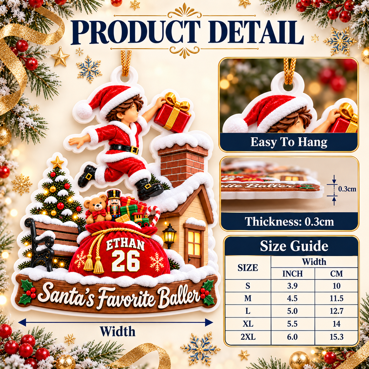 Santa's Favorite Baller Chimney Scene Acrylic Holiday Keepsake - 3D Relief Ornament