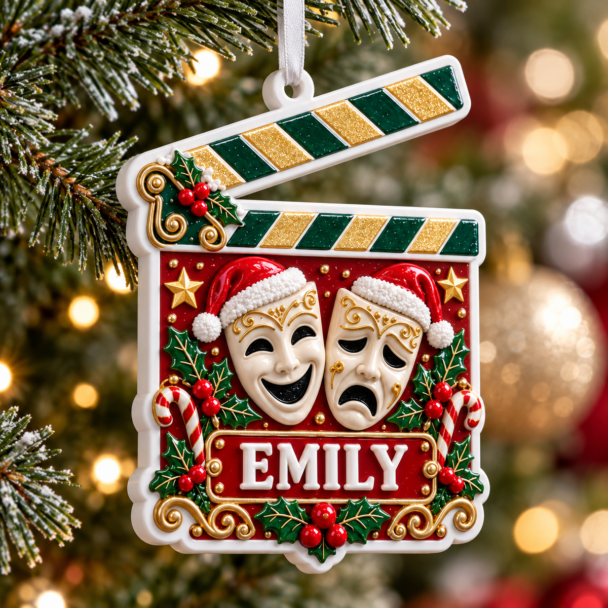 Drama Clapboard Theater Masks Christmas Tree Hanging Keepsake - 3D Relief Ornament