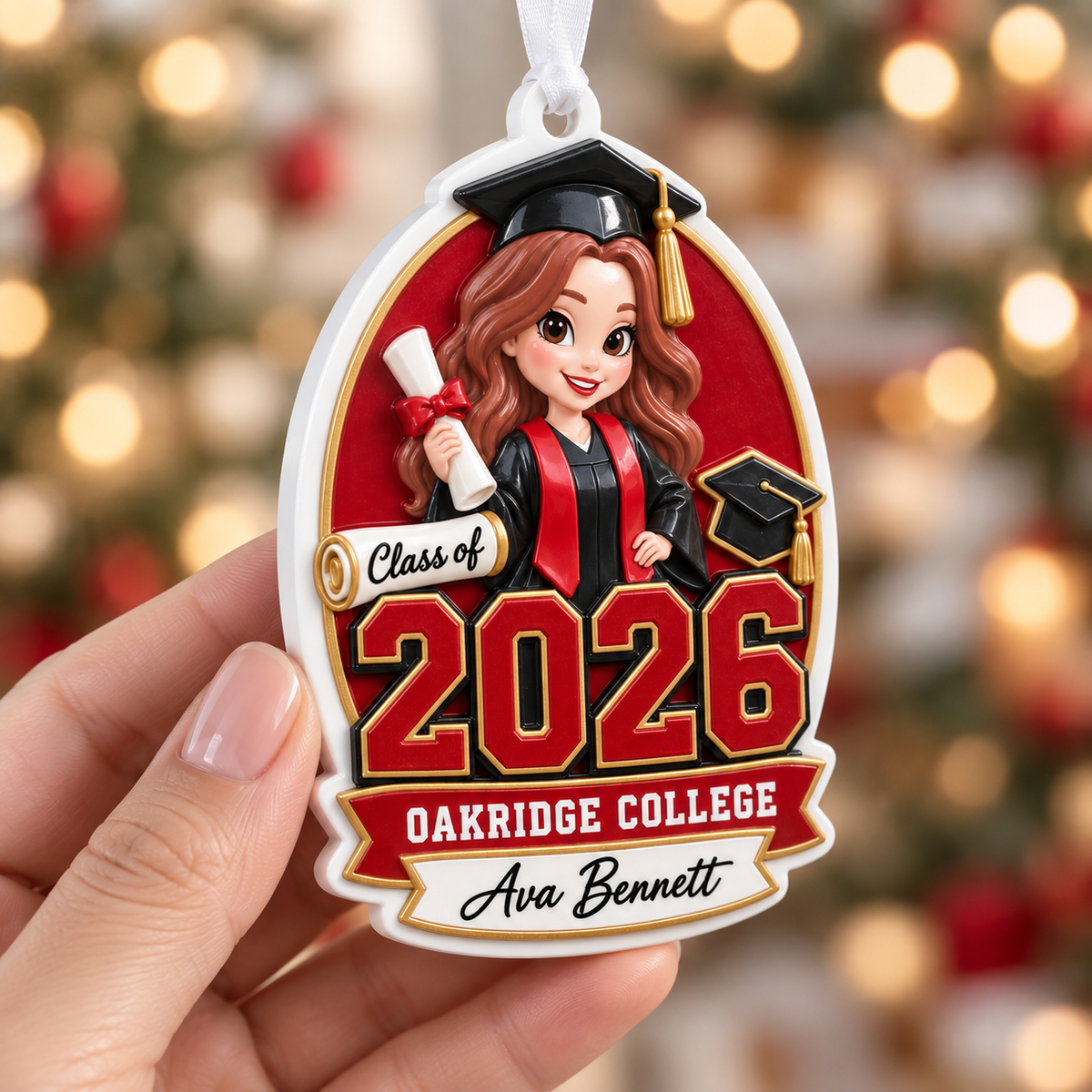 College Graduation Keepsake Plaque with Female Senior in Cap and Gown - 3D Relief Ornament
