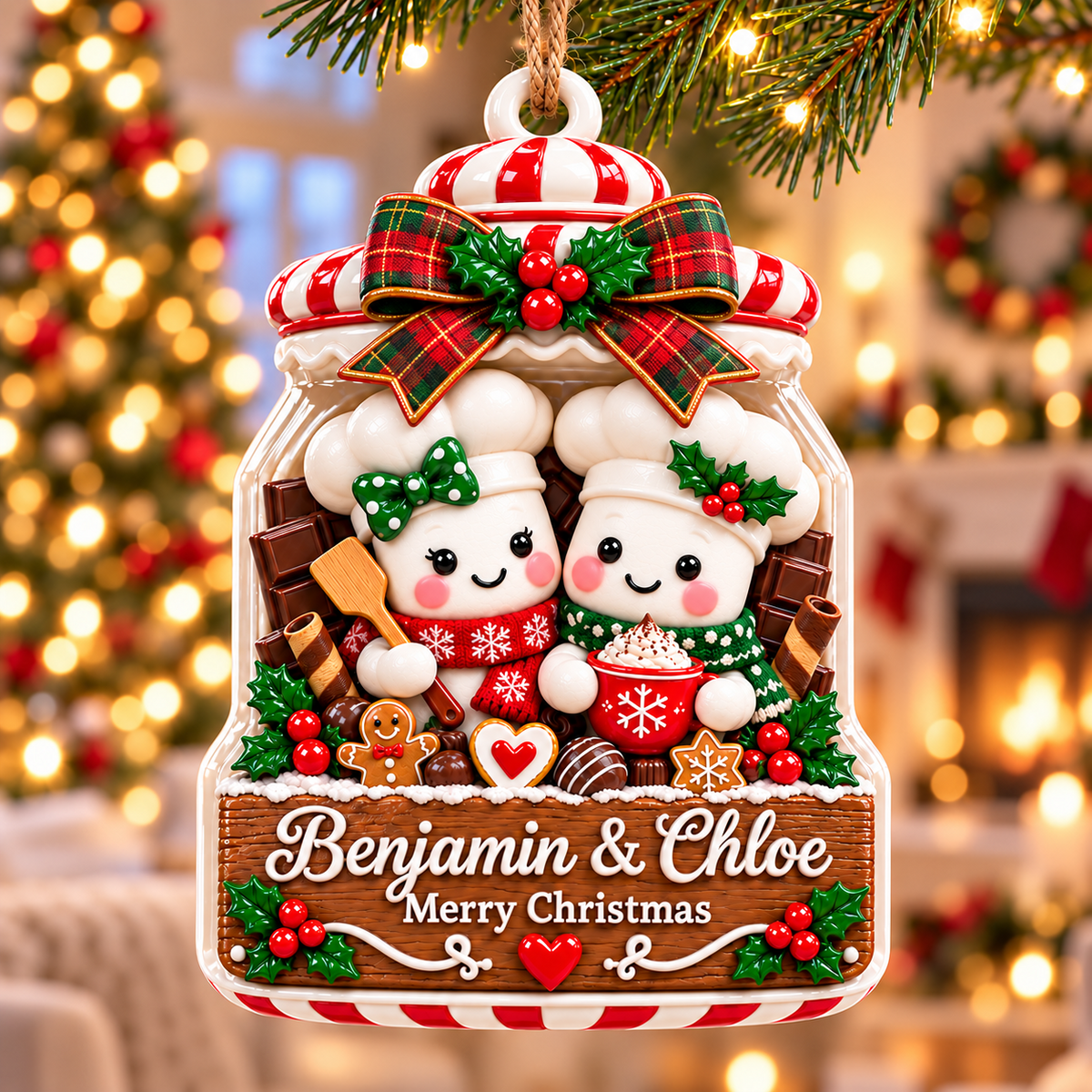 Marshmallow Couple Cookie Jar Christmas Tree Keepsake - 3D Relief Ornament