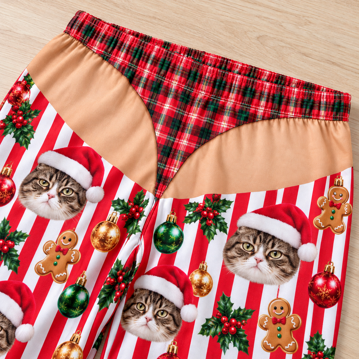 Christmas Pajama Pants with Thong Print and Holiday Dog Face Pattern