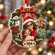 Grandmother and Granddaughter Christmas Wreath Holiday Keepsake - 3D Relief Ornament