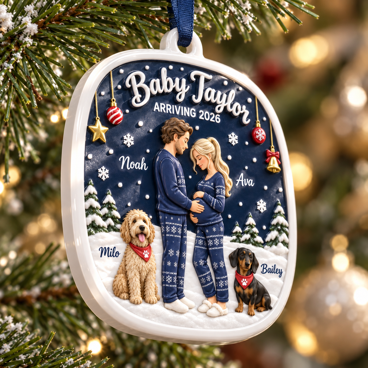 Expecting Parents Pregnancy Announcement with Dogs Plaque - 3D Relief Ornament
